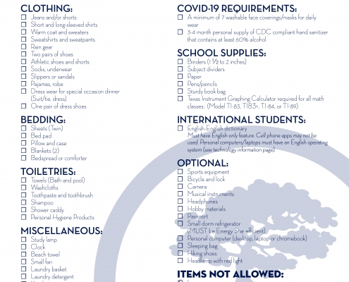 Residential Student Packing List