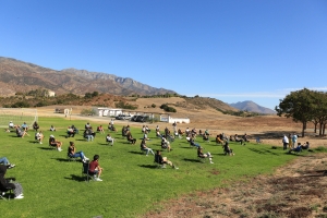 Outdoor All School Assembly overlooking Los Padres National Fores